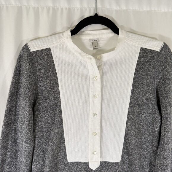 J. Crew Sweater Women's Small White Grey 1/4 Button Long Sleeve - Picture 2 of 11